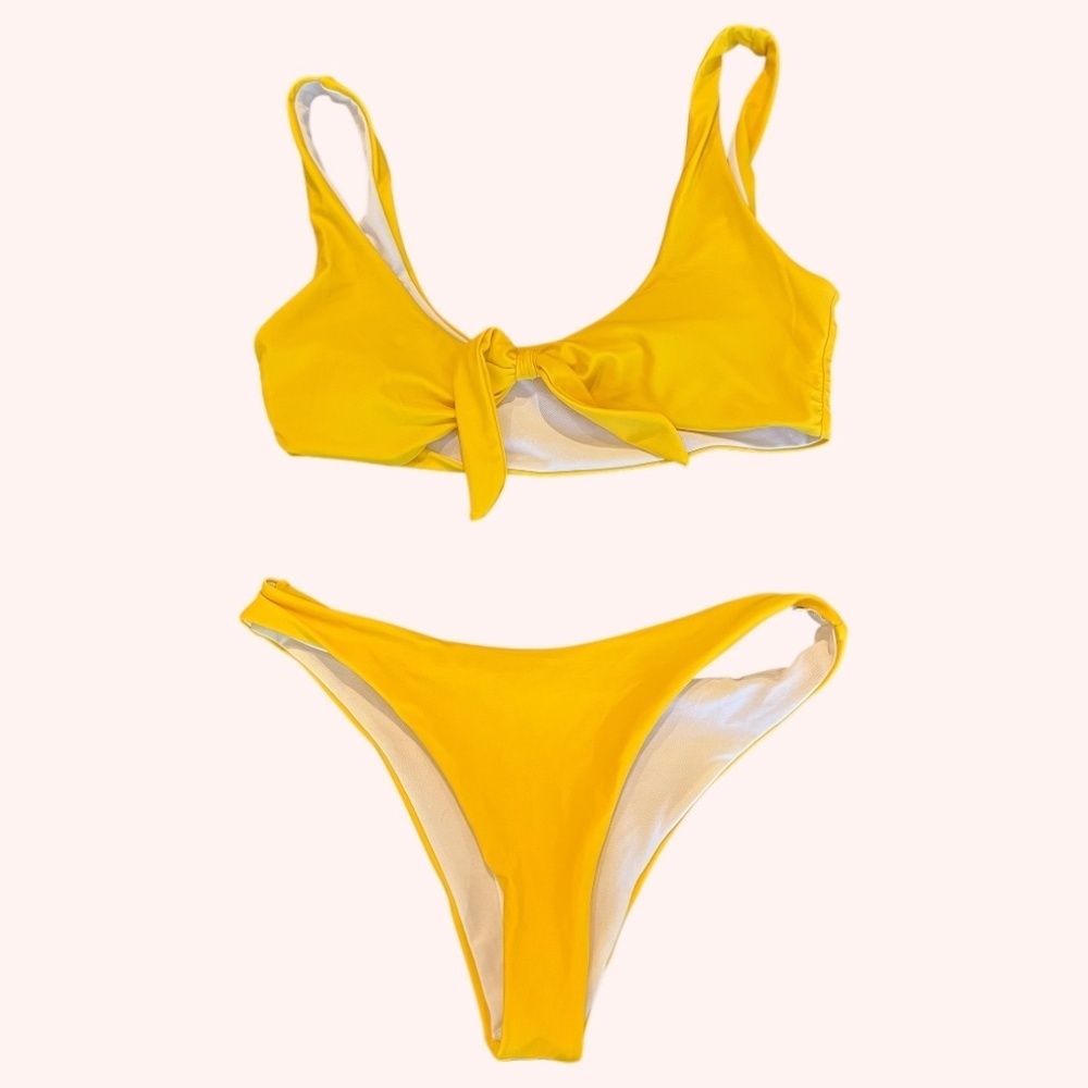 SHEIN Vibrant Canary Yellow Beachy Fun Tie Cheeky High Waist Bikini Size M NWOT